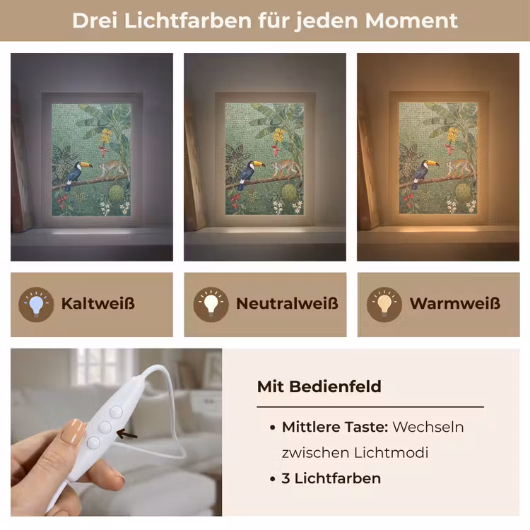 Vogel - Dier - Jungle - Mozaïek - Natuur Light Box met kabel (Wandlamp) klein -USP_lichtkleurDE