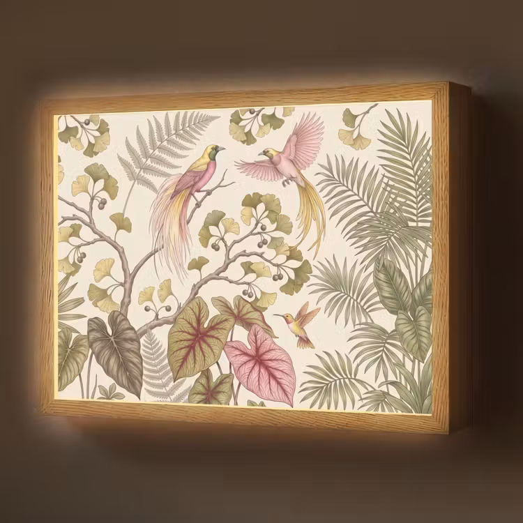 Vogels - Tropisch - Botanisch - Roze Light Box met batterij (Wandlamp) middel -z3d_website