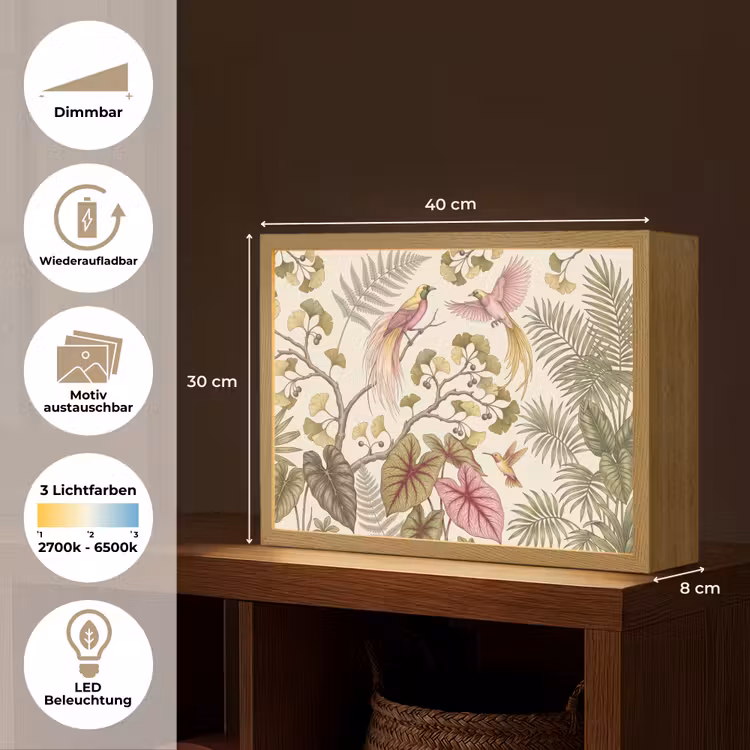 Vogels - Tropisch - Botanisch - Roze Light Box met batterij (Wandlamp) middel -USP_websiteoverzichtDE