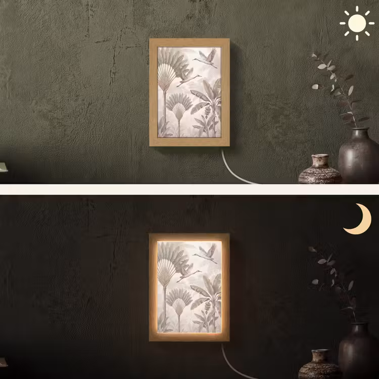 Vogel - Tropisch - Jungle - Natuur - Beige Light Box met kabel (Wandlamp) klein -sfeer3