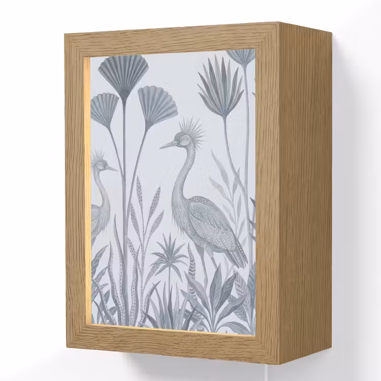 Vogel - Tropisch - Illustratie - Blauwgrijs - Natuur Light Box met kabel (Wandlamp) klein -3d