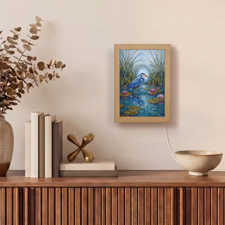 Vogel - Water - Natuur - Abstract - Blauw Light Box met kabel (Wandlamp) klein -sfeer2