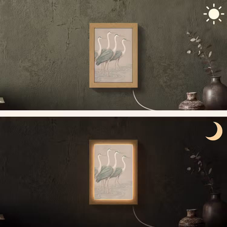 Vogel - Water - Natuur - Vintage Light Box met kabel (Wandlamp) klein -sfeer3