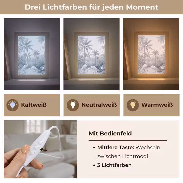 Vogel - Water - Tropisch - Natuur - Blauw Light Box met kabel (Wandlamp) klein -USP_lichtkleurDE