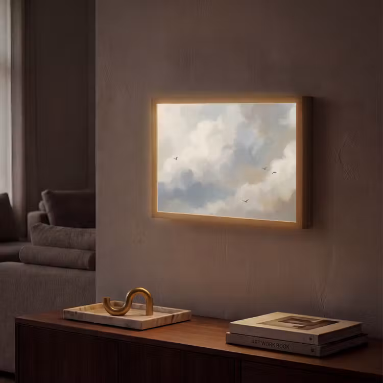 Vogel - Wolken - Natuur - Modern - Grijs Light Box met batterij (Wandlamp) middel -sfeer1