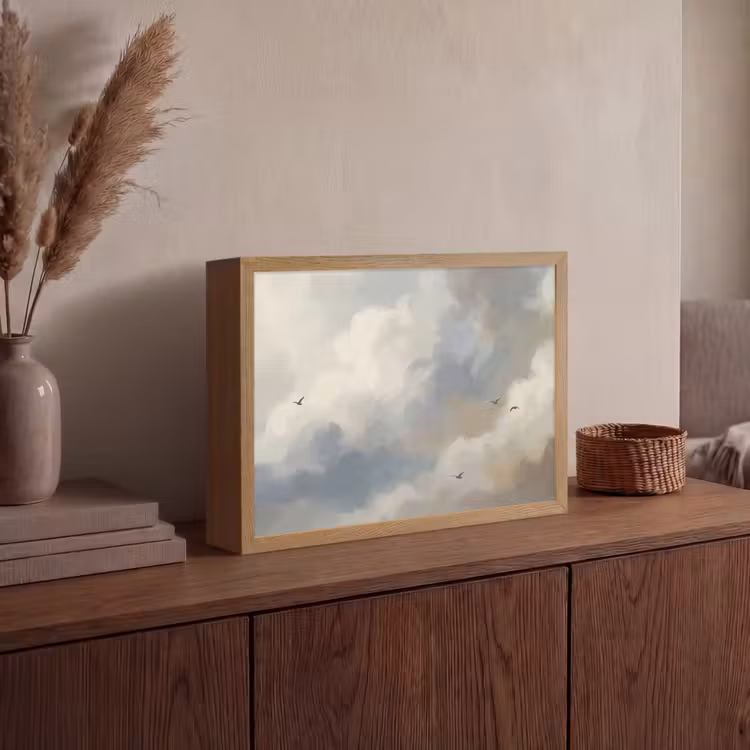 Vogel - Wolken - Natuur - Modern - Grijs Light Box met batterij (Wandlamp) middel -sfeer2