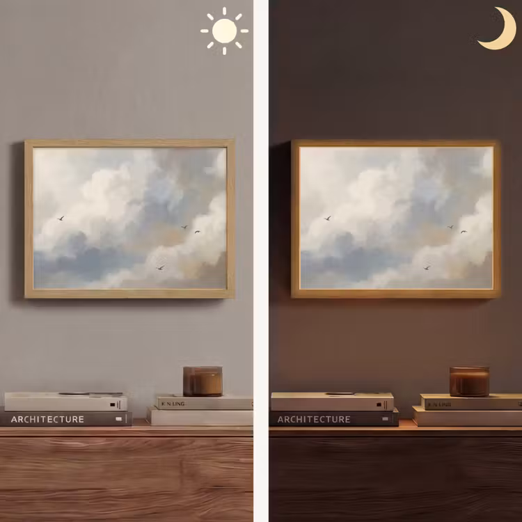 Vogel - Wolken - Natuur - Modern - Grijs Light Box met batterij (Wandlamp) middel -sfeer3