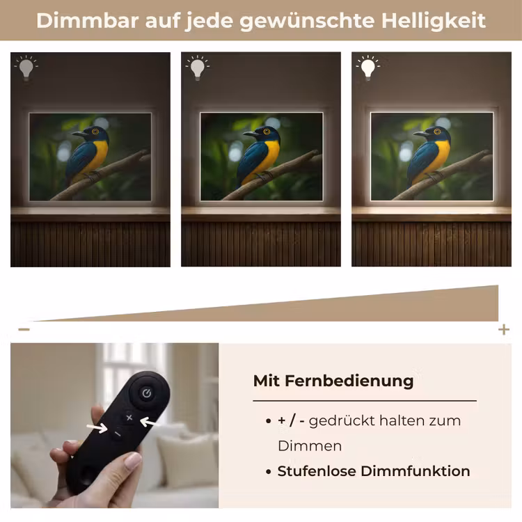 Vogel - Tak - Geel - Bladeren Light Box met batterij (Wandlamp) middel -USP_dimbaarDE