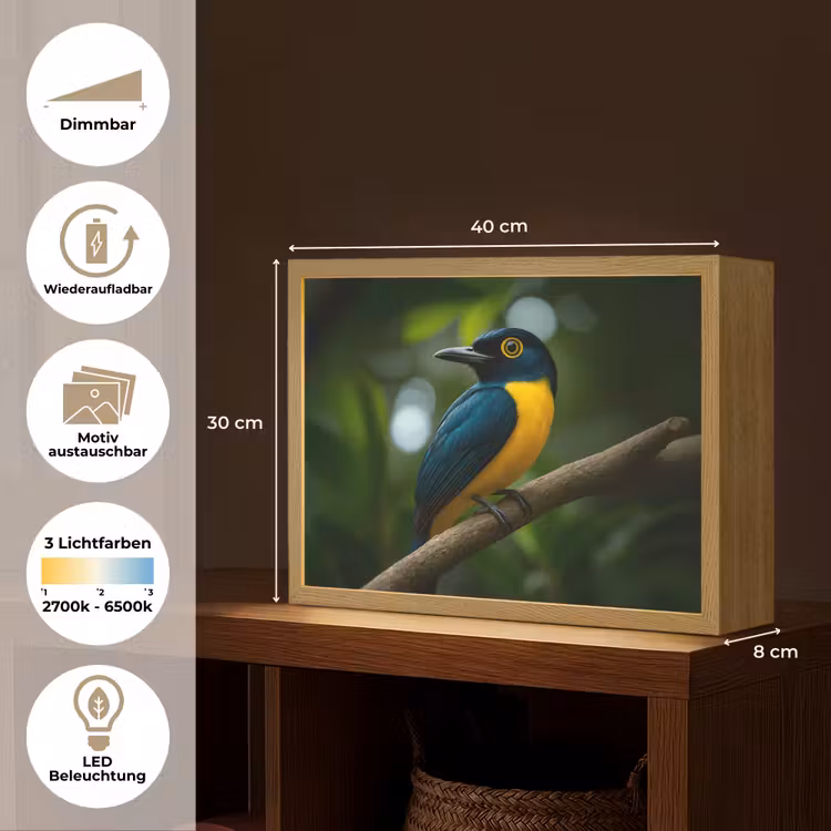 Vogel - Tak - Geel - Bladeren Light Box met batterij (Wandlamp) middel -USP_websiteoverzichtDE
