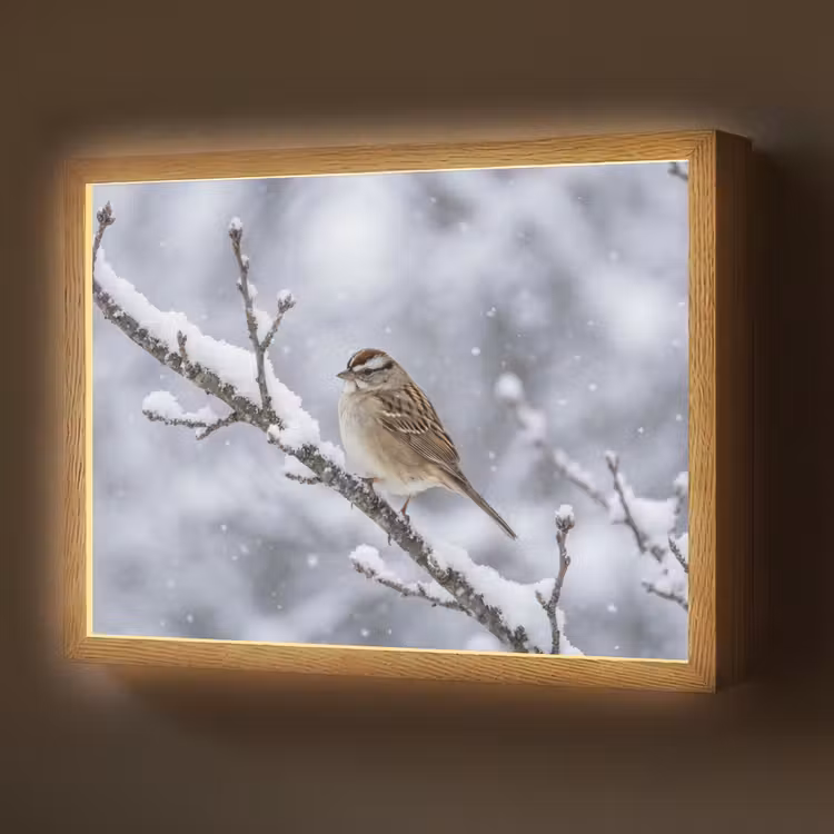 Vogel - Tak - Sneeuw - Winter Light Box met batterij (Wandlamp) middel -z3d_website