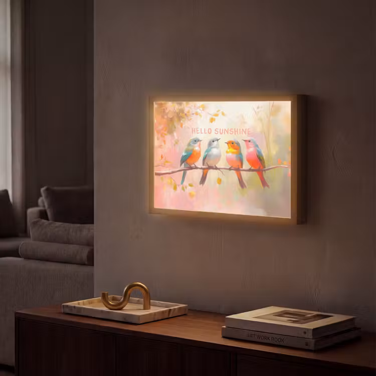 Vogels - Tak - Quote - Roze Light Box met batterij (Wandlamp) middel -sfeer1