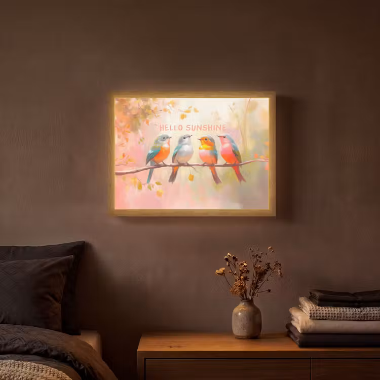 Vogels - Tak - Quote - Roze Light Box met batterij (Wandlamp) middel -sfeer4