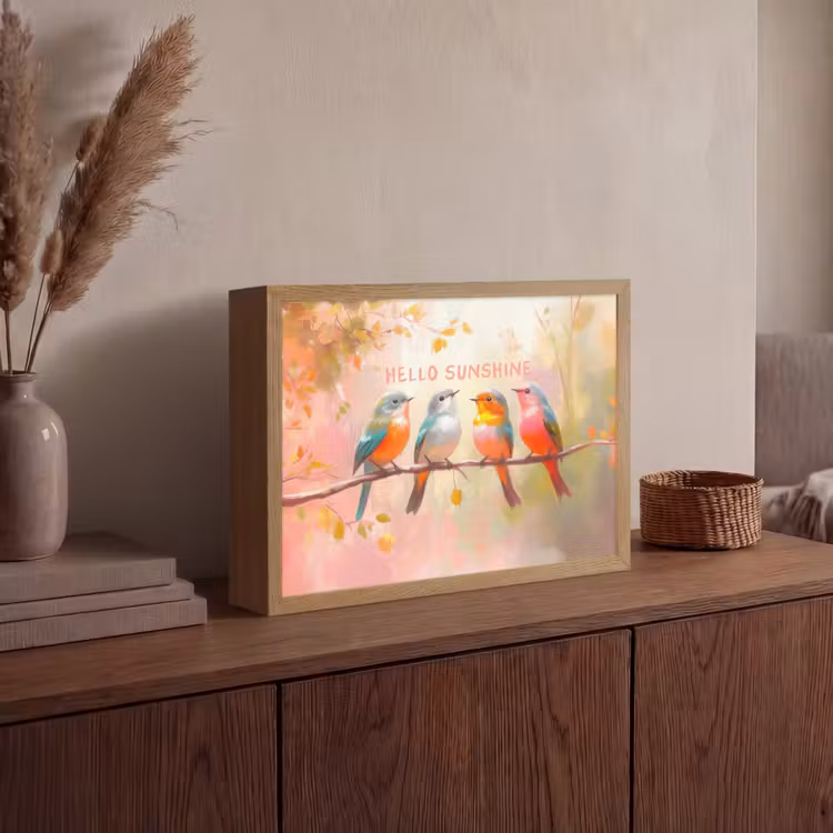 Vogels - Tak - Quote - Roze Light Box met batterij (Wandlamp) middel -sfeer2