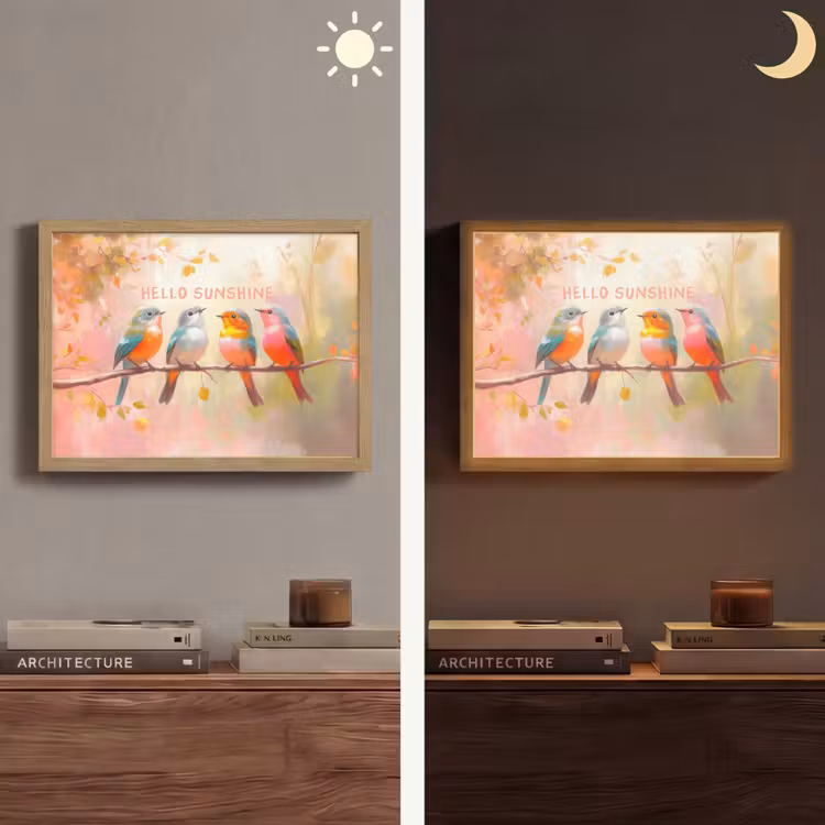 Vogels - Tak - Quote - Roze Light Box met batterij (Wandlamp) middel -sfeer3