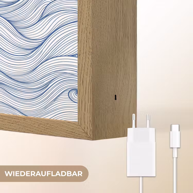 Walvis - Staart - Golven - Lijntekening - Blauw Light Box met batterij (Wandlamp) middel -USP_websiteoplaadbaarDE