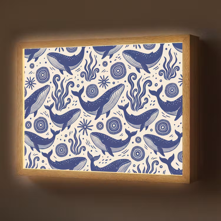 Walvis - Onderwater - Dieren - Abstract - Blauw Light Box met batterij (Wandlamp) middel -z3d_website