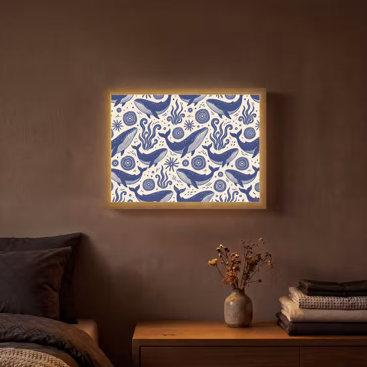 Walvis - Onderwater - Dieren - Abstract - Blauw Light Box met batterij (Wandlamp) middel -sfeer4