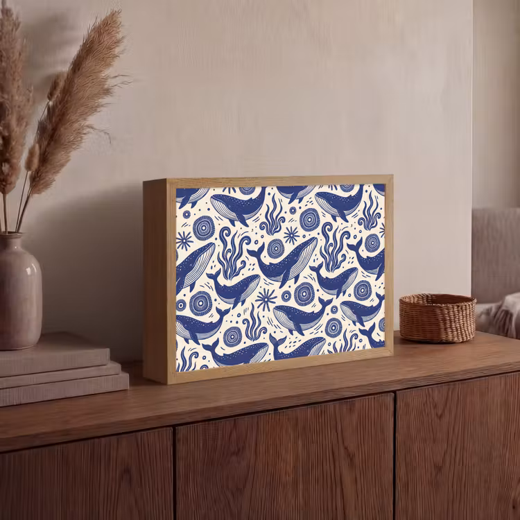 Walvis - Onderwater - Dieren - Abstract - Blauw Light Box met batterij (Wandlamp) middel -sfeer2