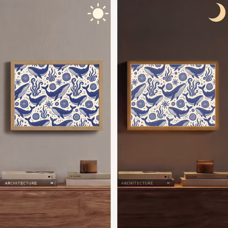 Walvis - Onderwater - Dieren - Abstract - Blauw Light Box met batterij (Wandlamp) middel -sfeer3