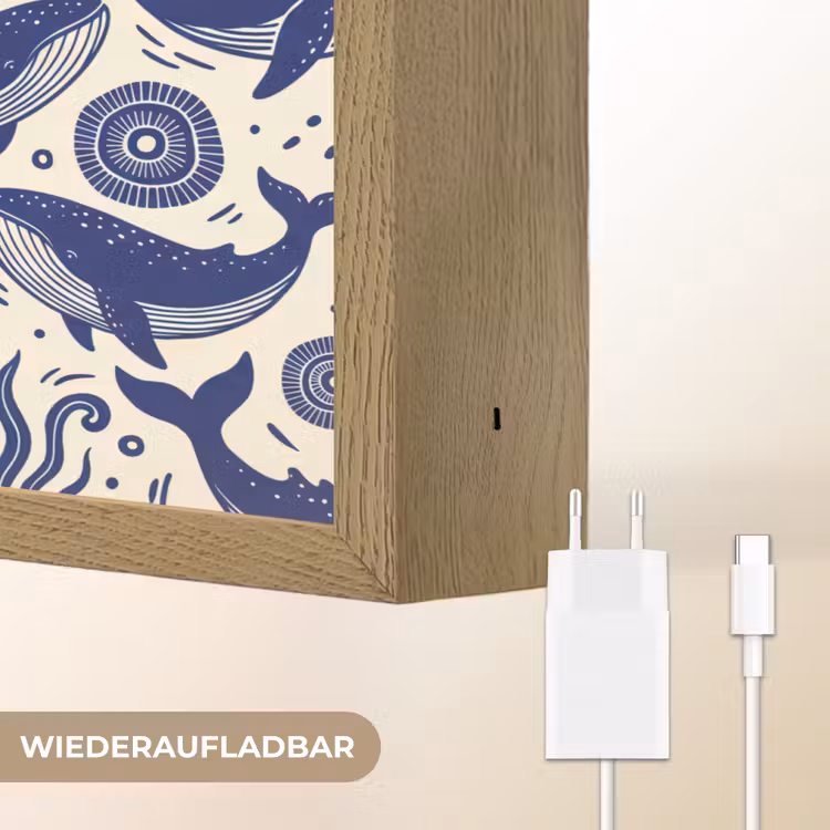 Walvis - Onderwater - Dieren - Abstract - Blauw Light Box met batterij (Wandlamp) middel -USP_websiteoplaadbaarDE