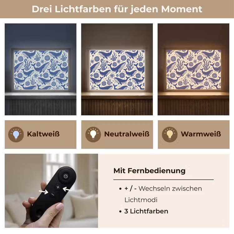 Walvis - Onderwater - Dieren - Abstract - Blauw Light Box met batterij (Wandlamp) middel -USP_lichtkleurDE