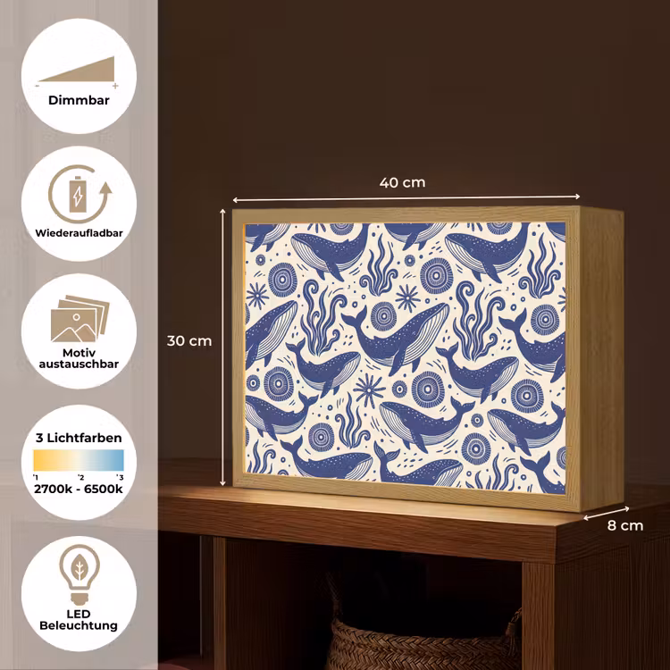 Walvis - Onderwater - Dieren - Abstract - Blauw Light Box met batterij (Wandlamp) middel -USP_websiteoverzichtDE