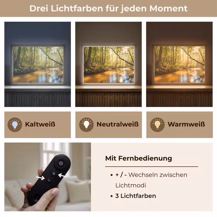 Bos - Beek - Zonlicht - Natuur - Groen Light Box met batterij (Wandlamp) middel -USP_lichtkleurDE