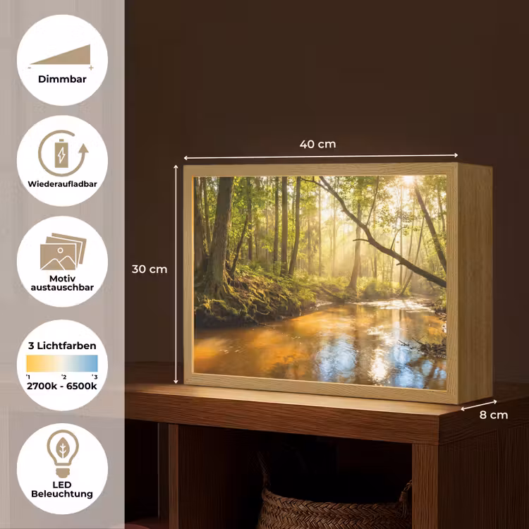 Bos - Beek - Zonlicht - Natuur - Groen Light Box met batterij (Wandlamp) middel -USP_websiteoverzichtDE