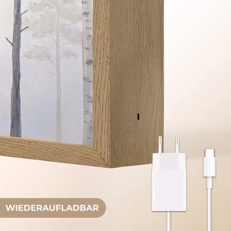 Bos - Bomen - Mist - Natuur - Illustratie - Grijs Light Box met batterij (Wandlamp) middel -USP_websiteoplaadbaarDE