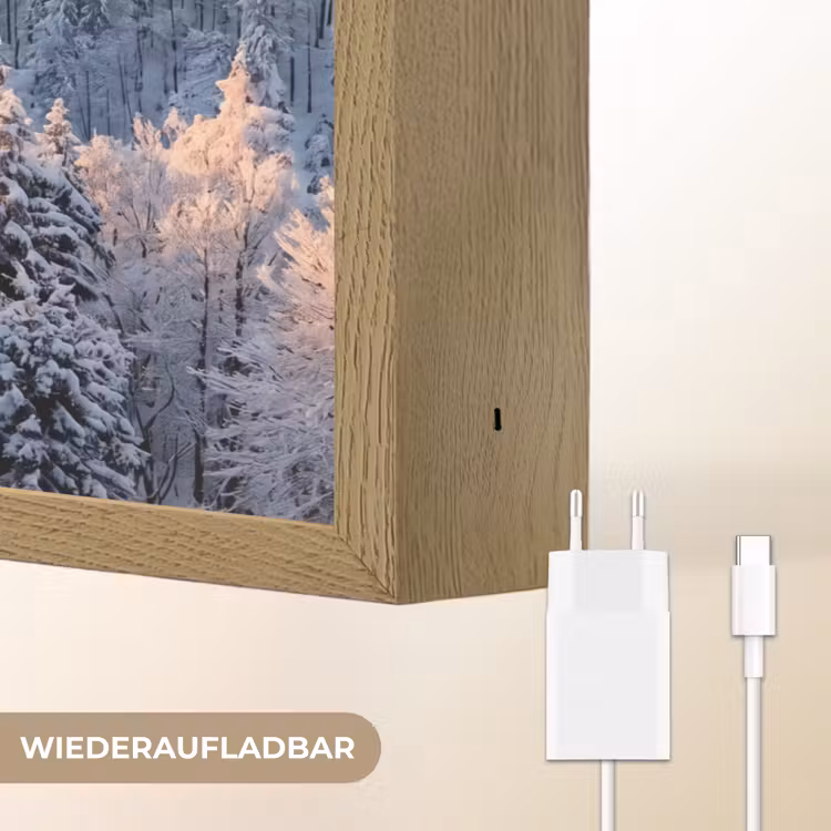 Bos - Bergen - Goud - Winter - Warm Light Box met batterij (Wandlamp) middel -USP_websiteoplaadbaarDE