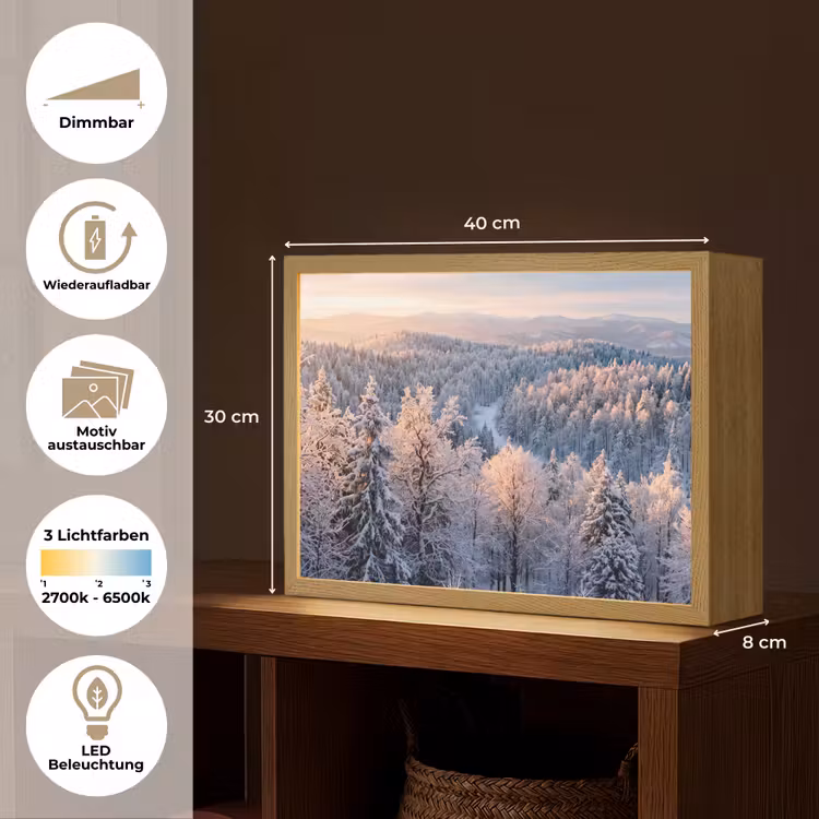 Bos - Bergen - Goud - Winter - Warm Light Box met batterij (Wandlamp) middel -USP_websiteoverzichtDE