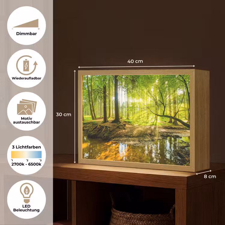Bos - Landschap - Water - Bomen - Zon - Groen - Natuur Light Box met batterij (Wandlamp) middel -USP_websiteoverzichtDE