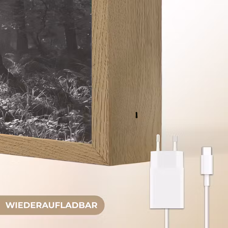 Bos - Lichtstralen - Natuur - Zwart-wit Light Box met batterij (Wandlamp) middel -USP_websiteoplaadbaarDE