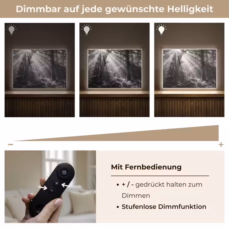 Bos - Lichtstralen - Natuur - Zwart-wit Light Box met batterij (Wandlamp) middel -USP_dimbaarDE