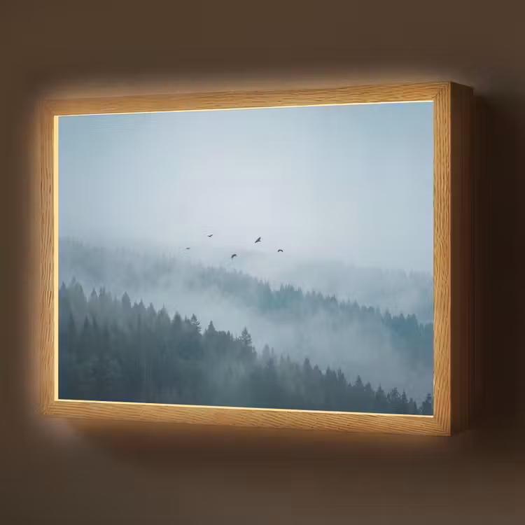 Bos - Mist - Vogels - Natuur - Groen Light Box met batterij (Wandlamp) middel -z3d_website