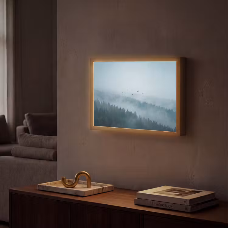 Bos - Mist - Vogels - Natuur - Groen Light Box met batterij (Wandlamp) middel -sfeer1