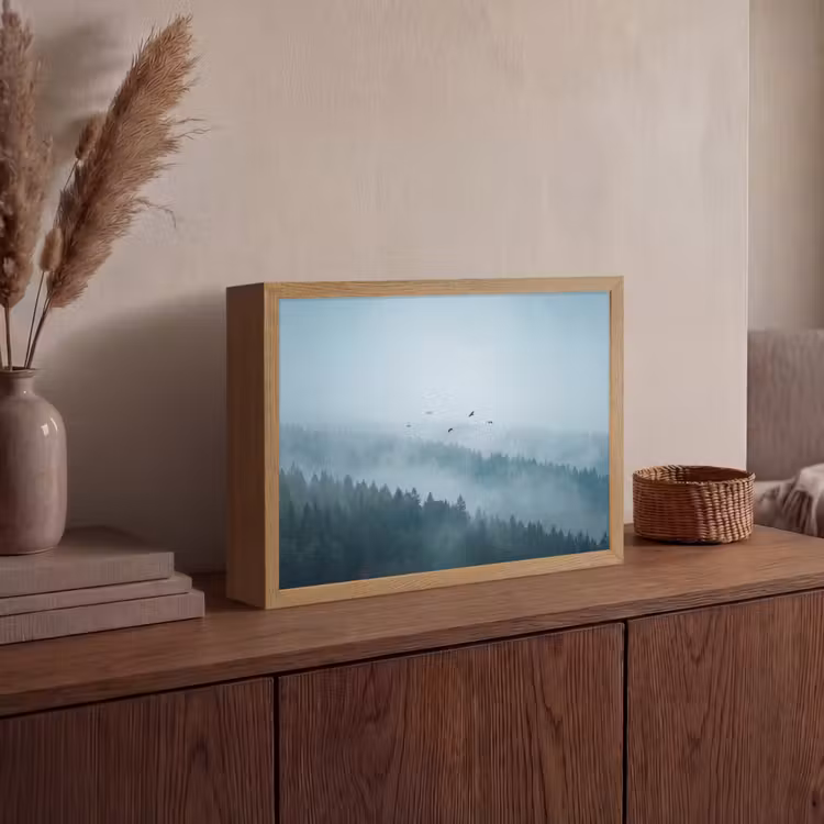 Bos - Mist - Vogels - Natuur - Groen Light Box met batterij (Wandlamp) middel -sfeer2