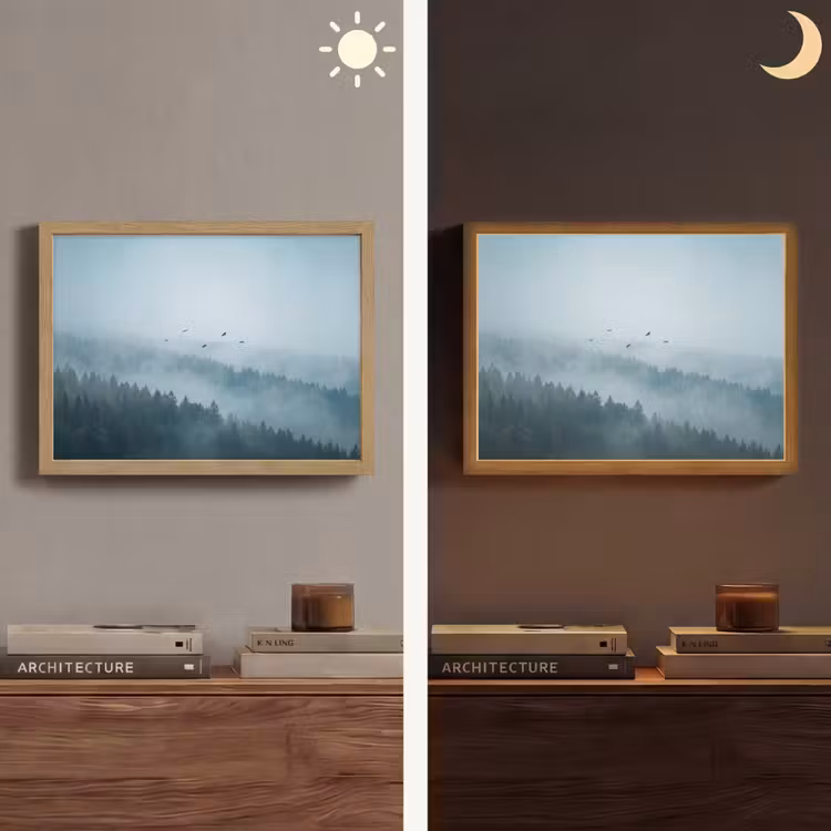 Bos - Mist - Vogels - Natuur - Groen Light Box met batterij (Wandlamp) middel -sfeer3