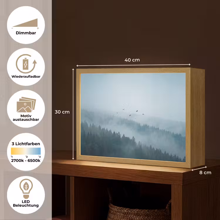 Bos - Mist - Vogels - Natuur - Groen Light Box met batterij (Wandlamp) middel -USP_websiteoverzichtDE