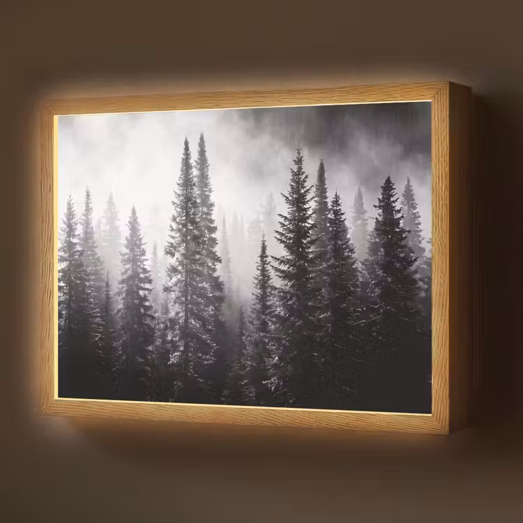 Bos - Mist - Winter - Monochroom - Natuur Light Box met batterij (Wandlamp) middel -z3d_website