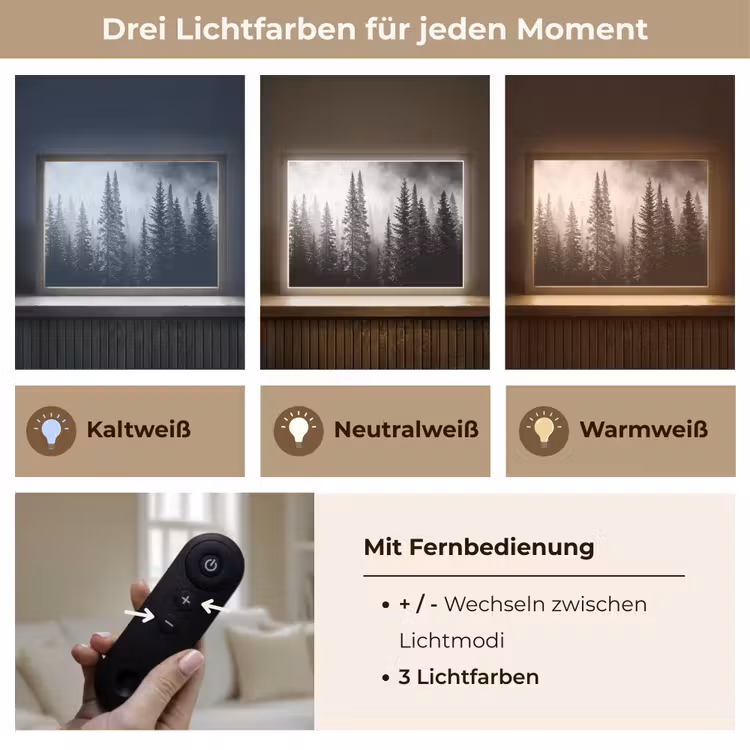 Bos - Mist - Winter - Monochroom - Natuur Light Box met batterij (Wandlamp) middel -USP_lichtkleurDE