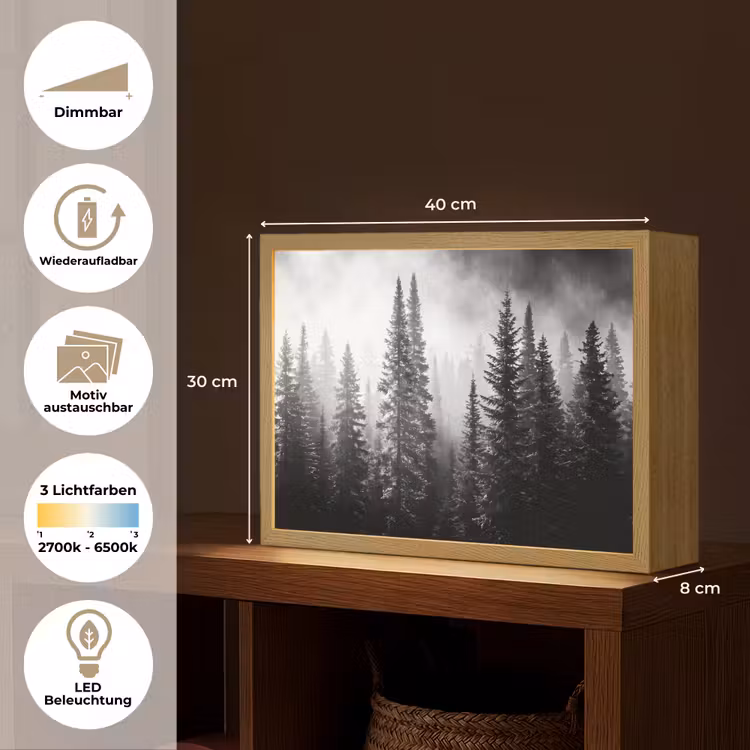 Bos - Mist - Winter - Monochroom - Natuur Light Box met batterij (Wandlamp) middel -USP_websiteoverzichtDE