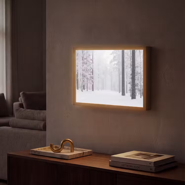 Bos - Sneeuw - Pad - Winter - Stilte Light Box met batterij (Wandlamp) middel -sfeer1