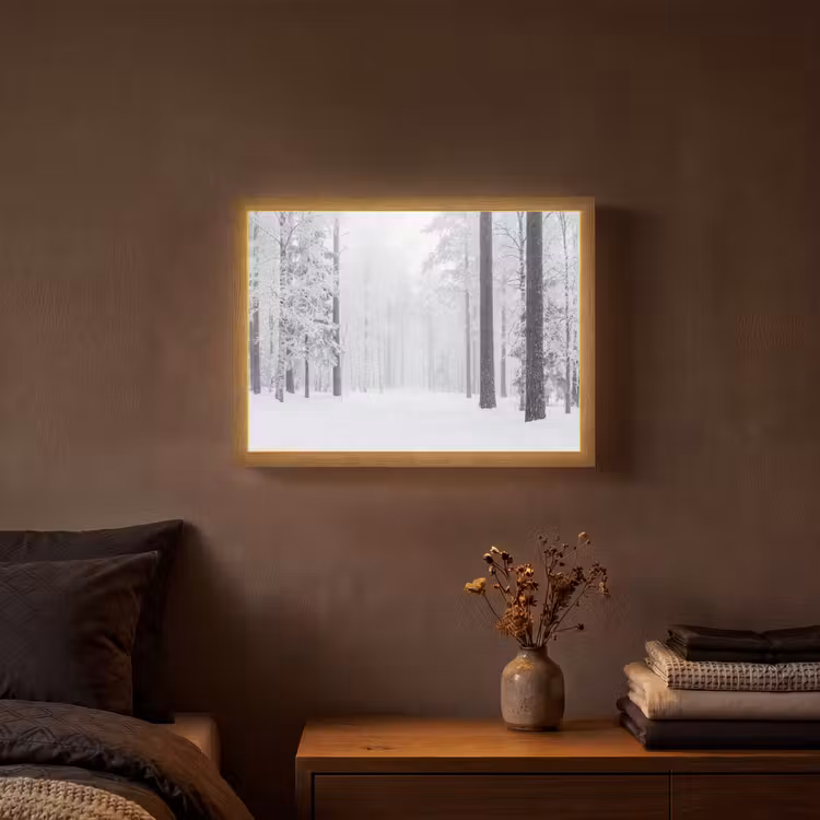 Bos - Sneeuw - Pad - Winter - Stilte Light Box met batterij (Wandlamp) middel -sfeer4
