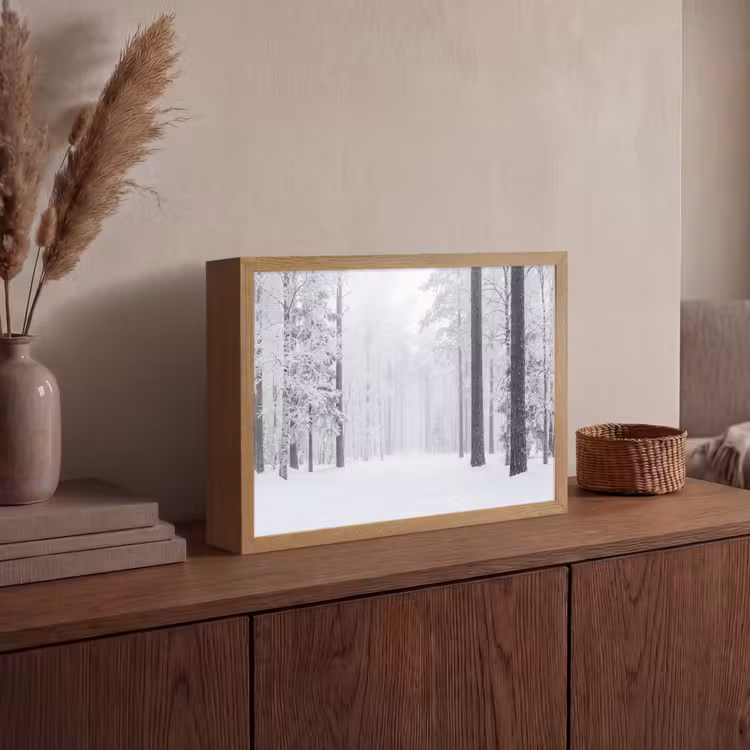 Bos - Sneeuw - Pad - Winter - Stilte Light Box met batterij (Wandlamp) middel -sfeer2