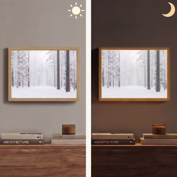 Bos - Sneeuw - Pad - Winter - Stilte Light Box met batterij (Wandlamp) middel -sfeer3
