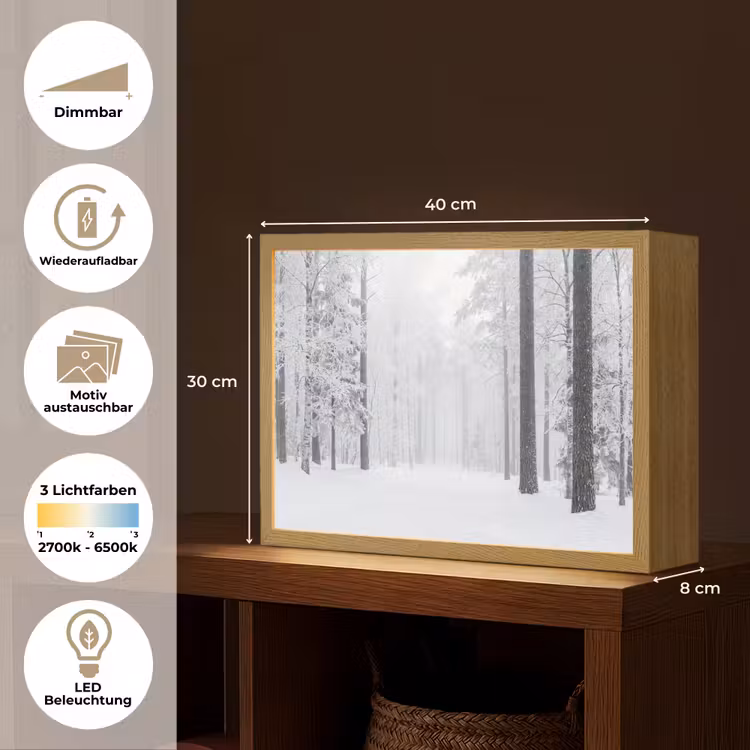 Bos - Sneeuw - Pad - Winter - Stilte Light Box met batterij (Wandlamp) middel -USP_websiteoverzichtDE