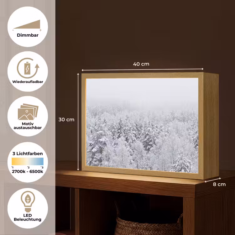 Bos - Sneeuw - Winter - Natuur - Wit Light Box met batterij (Wandlamp) middel -USP_websiteoverzichtDE