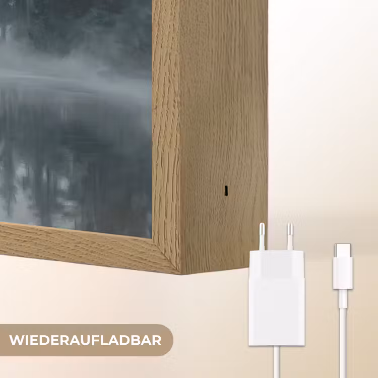 Bos - Meer - Mist - Natuur - Grijs Light Box met batterij (Wandlamp) middel -USP_websiteoplaadbaarDE