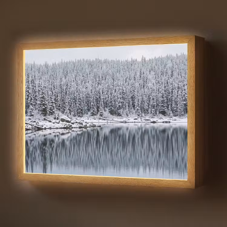 Bos - Reflectie - Meer - Winter - Serene Light Box met batterij (Wandlamp) middel -z3d_website